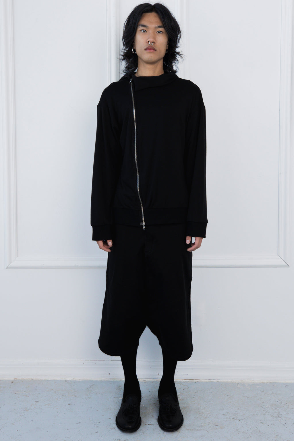 Double Layered Asymmetric Zip Sweater