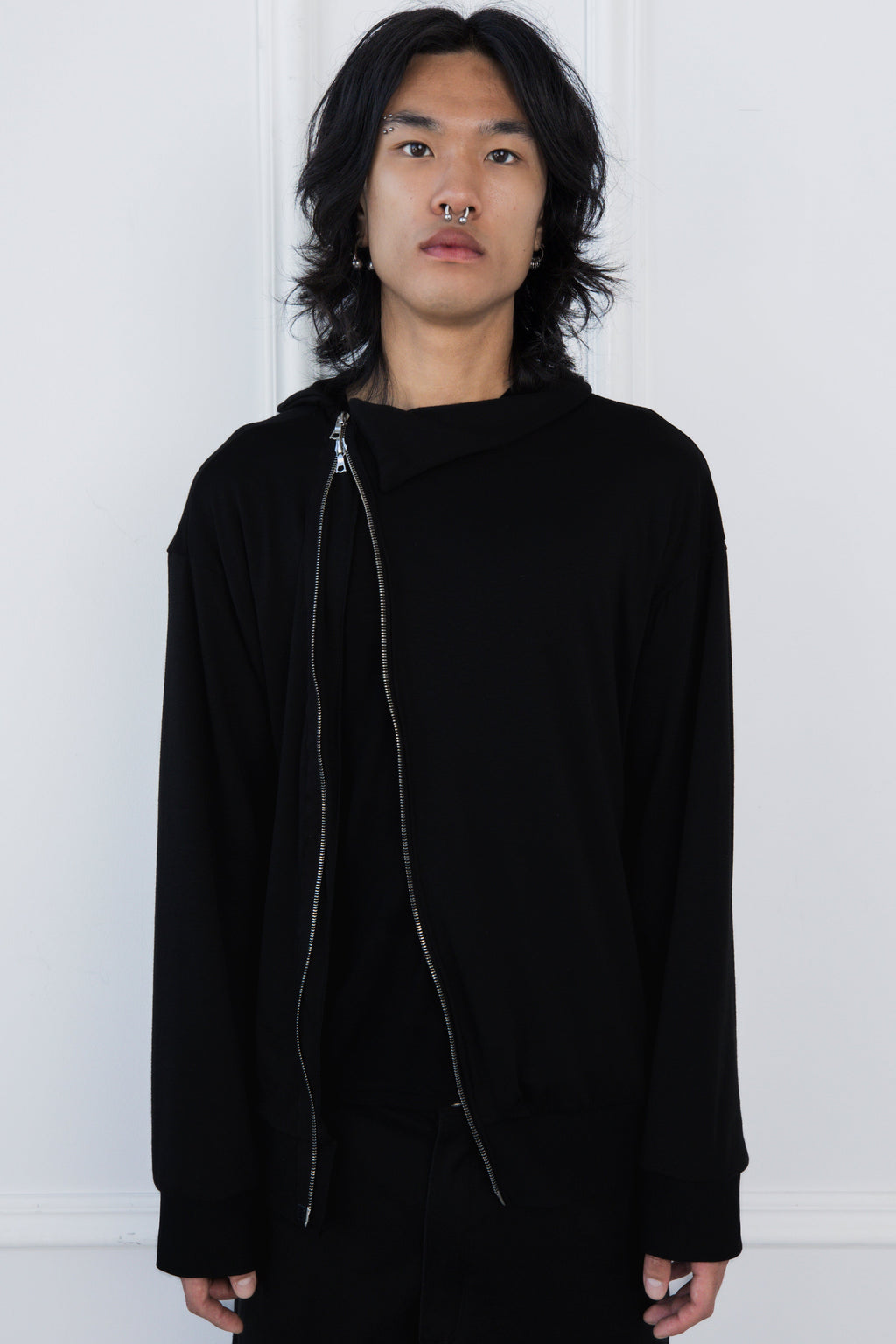 Double Layered Asymmetric Zip Sweater