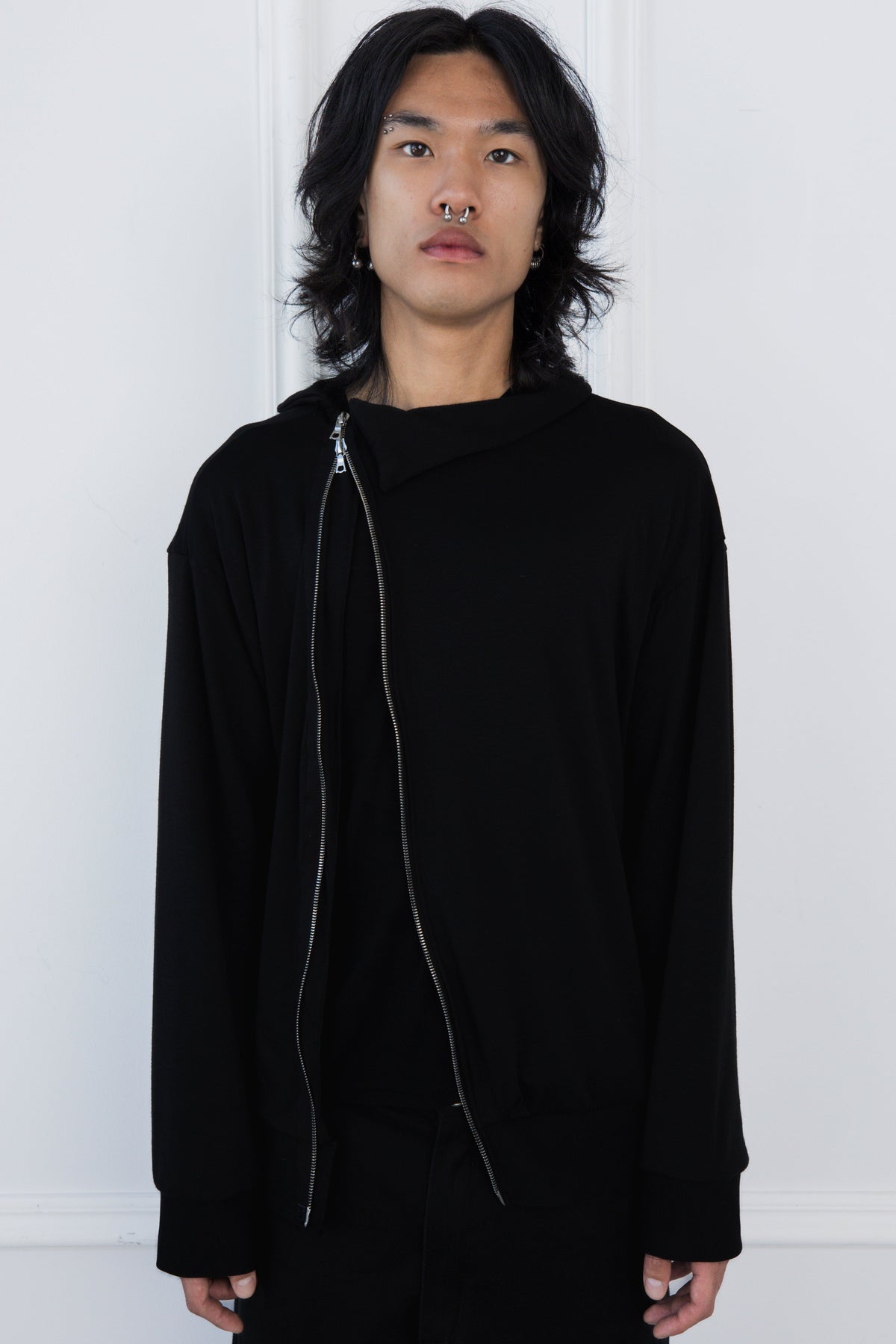 Double Layered Asymmetric Zip Sweater