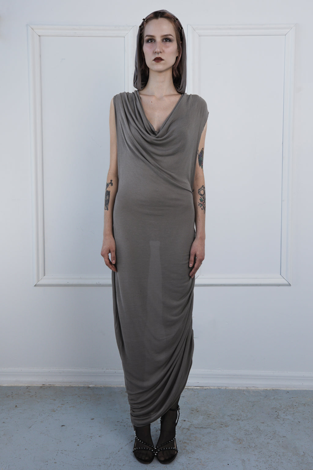Silk Jersey Knit Cowl Dress