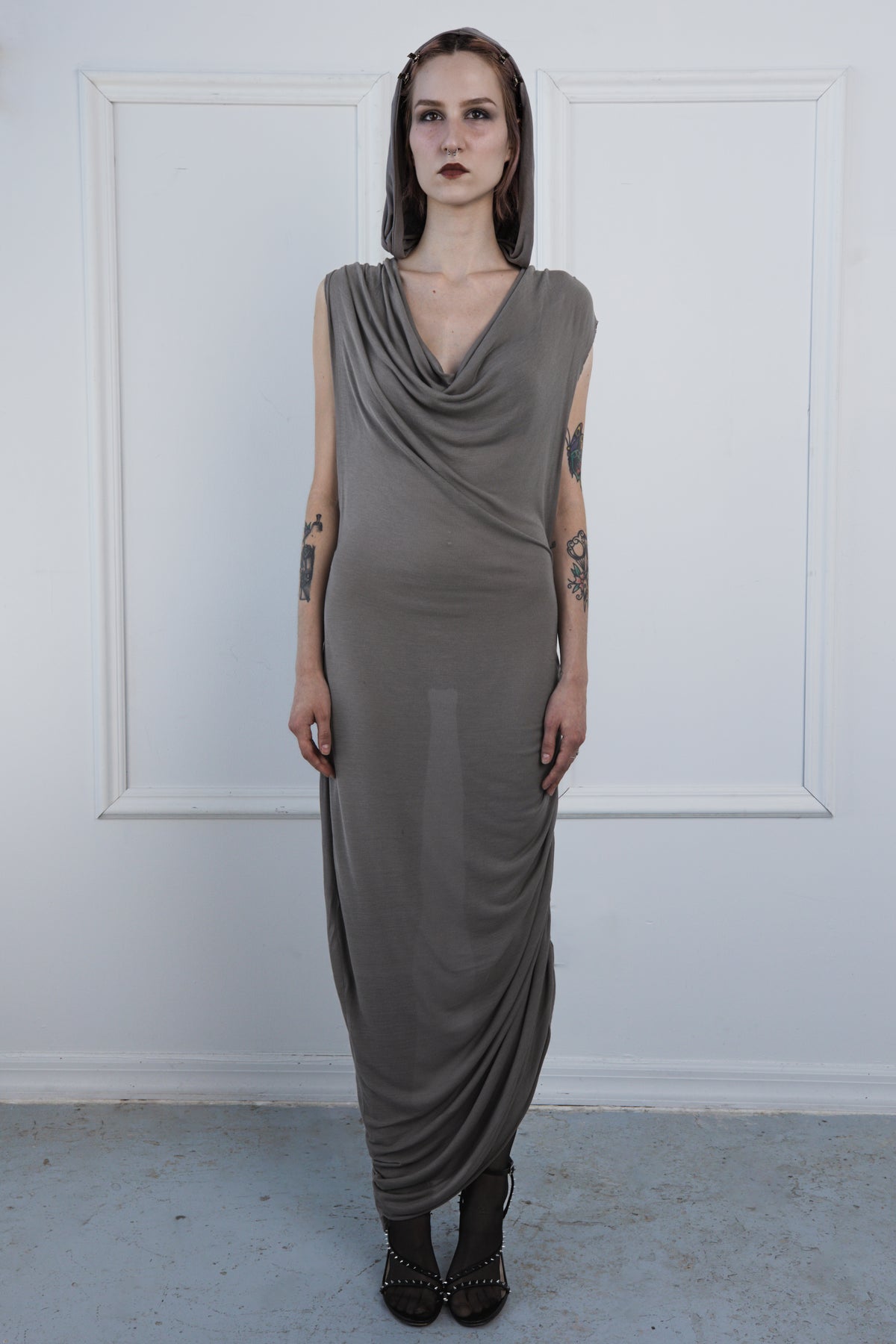Silk Jersey Knit Cowl Dress