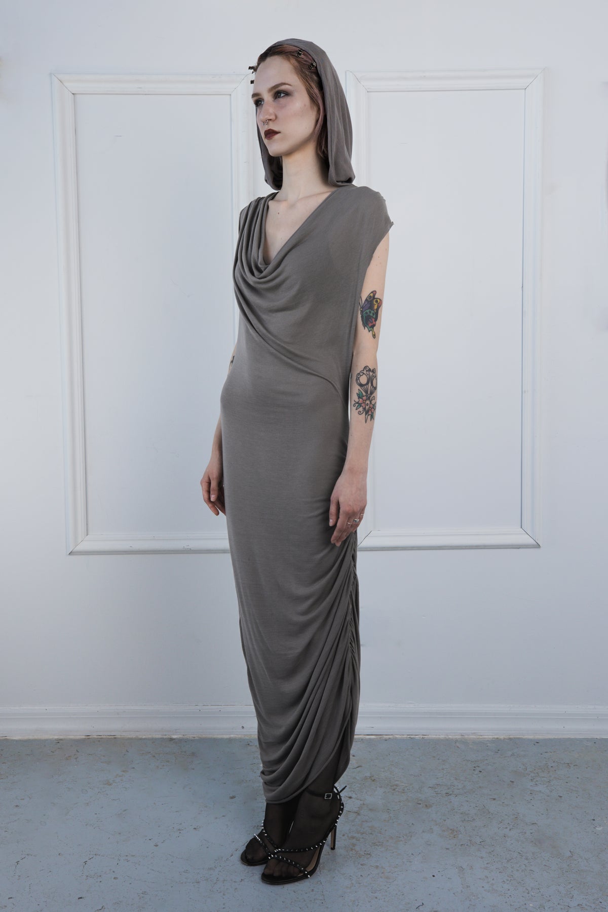 Silk Jersey Knit Cowl Dress