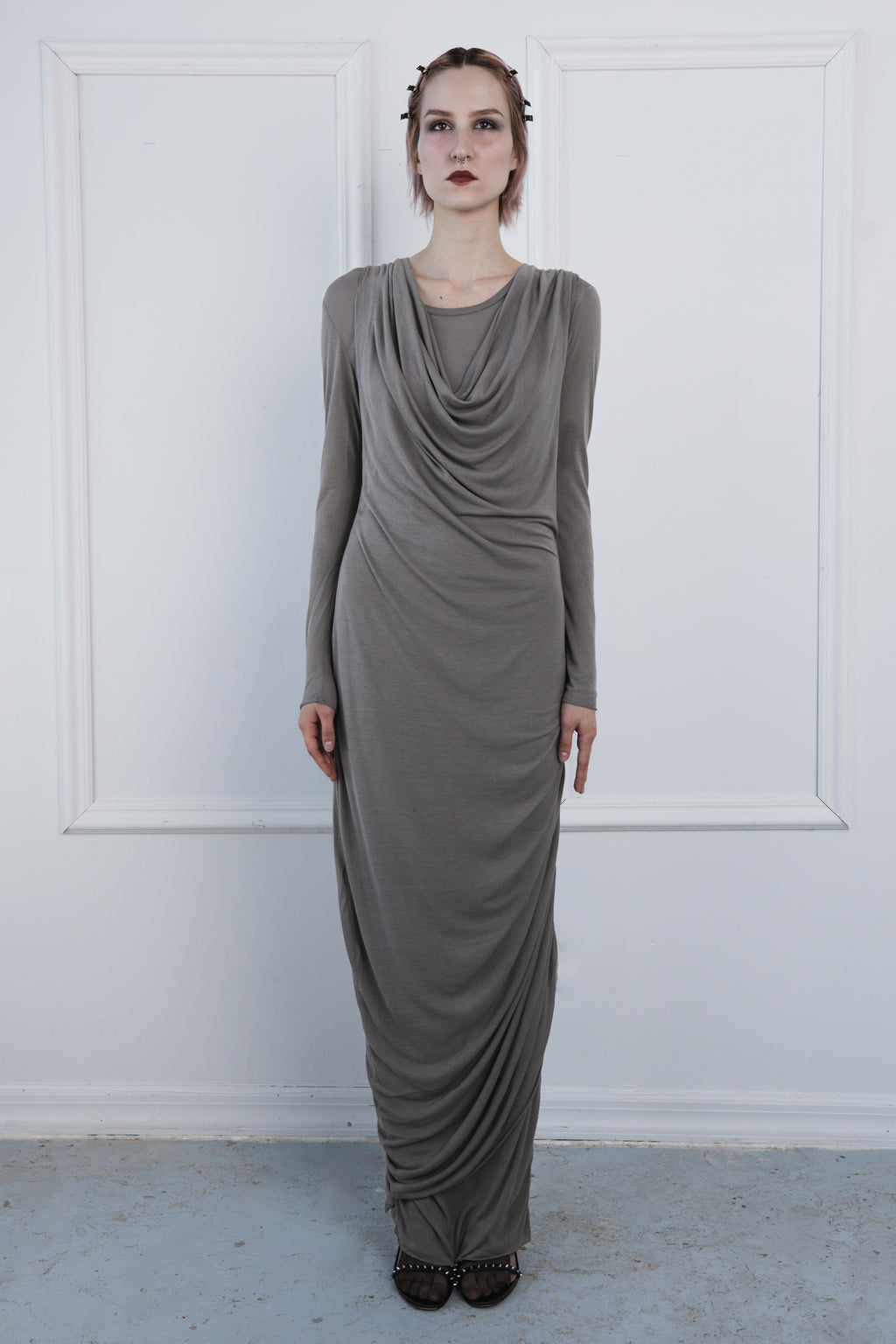 Silk Jersey Knit Cowl Dress