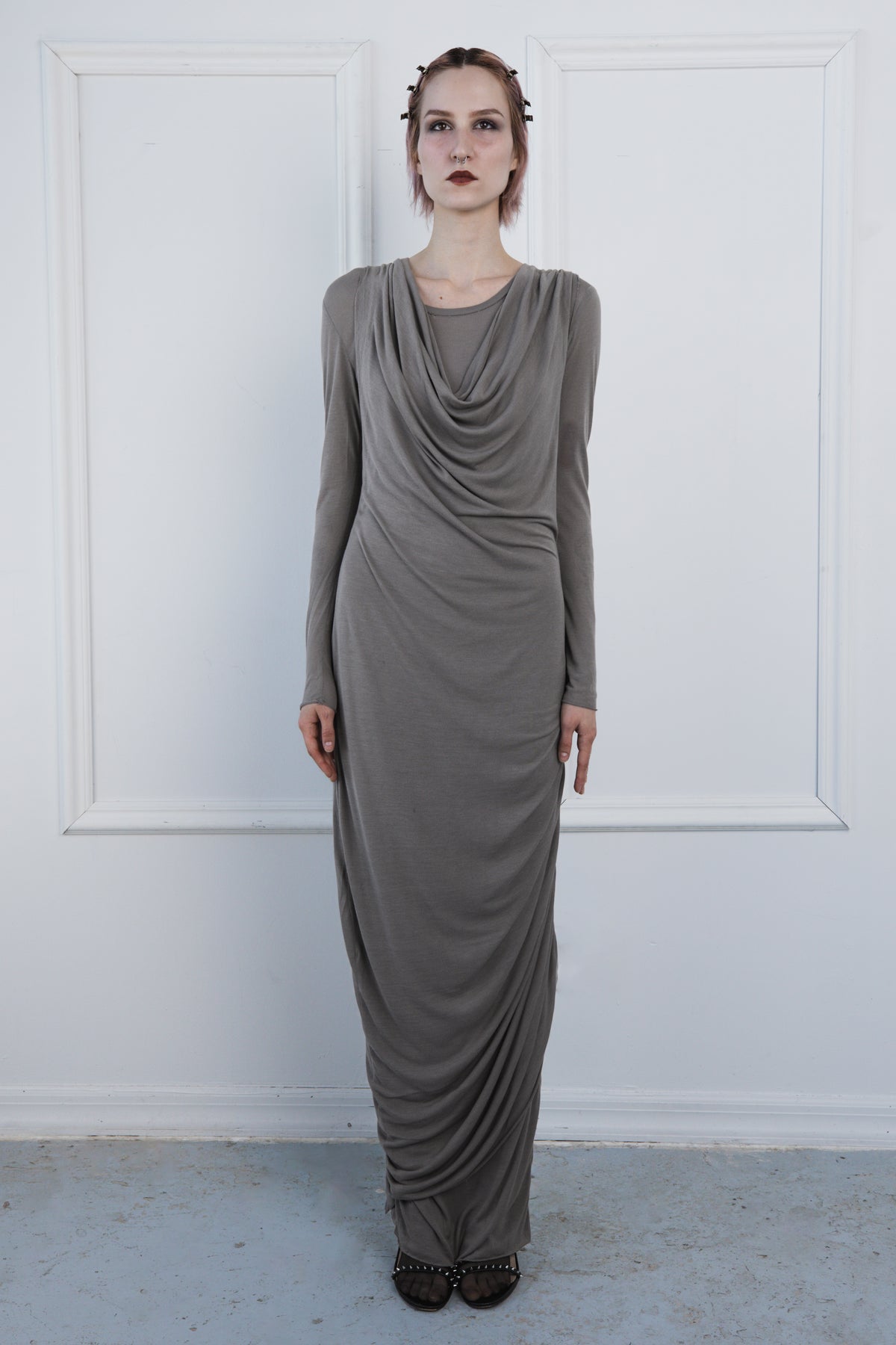Silk Jersey Knit Cowl Dress