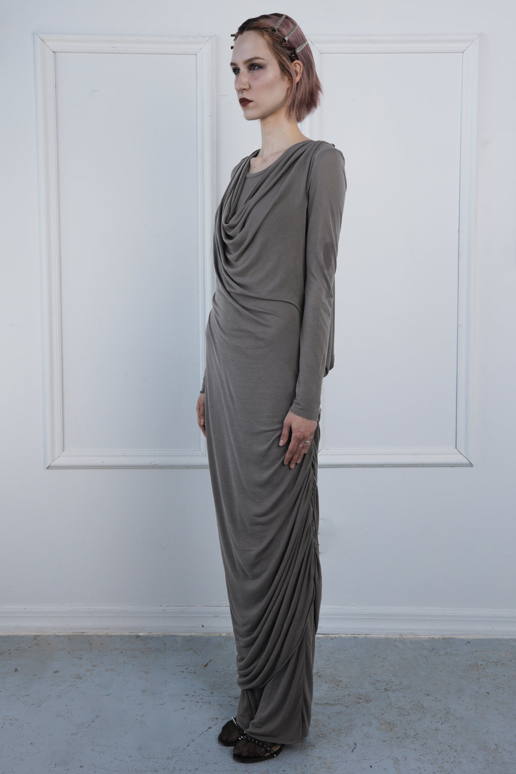 Silk Jersey Knit Cowl Dress
