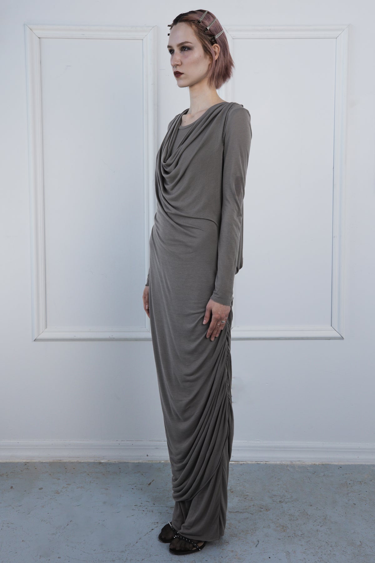 Silk Jersey Knit Cowl Dress